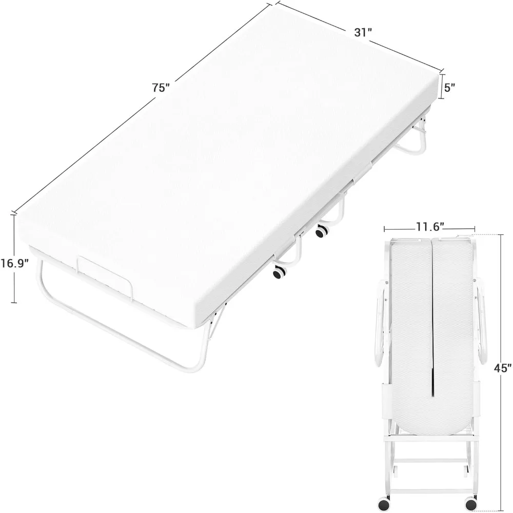 Folding Bed with Mattress for Adults, Portable Rollaway Guest Bed, Cot Size Foldable Bed with Memory Foam Mattress and Metal Fr - Image 2
