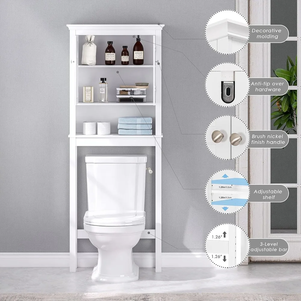 Over-The-Toilet Storage Cabinet- Organizer with Adjustable Shelves- Above Toilet Storage Cabinet Space - Image 3