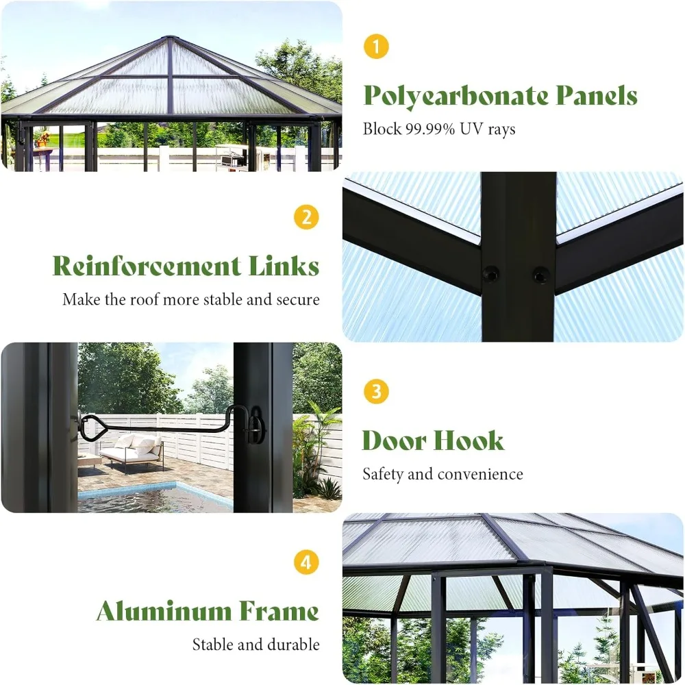 12x10x8 FT Hexagonal Hybrid, Polycarbonate Greenhouse/Sunroom- Quick-Connect Assembly- Aluminum Frame with Ventilation - Image 5