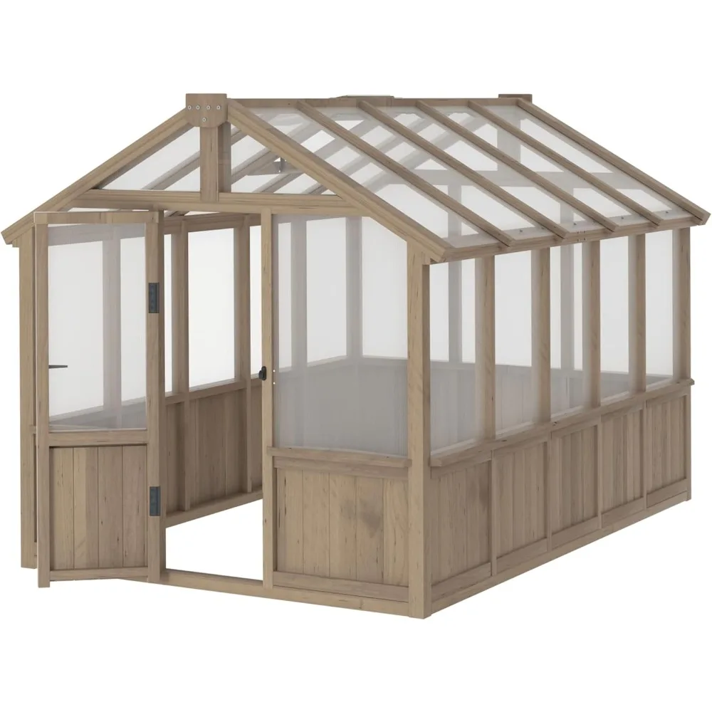 6' x10' Wood Greenhouse- Lockable Door- Cedar Frame- Adjustable Vent- 6MM Thick Polycarbonate Panels - Image 3