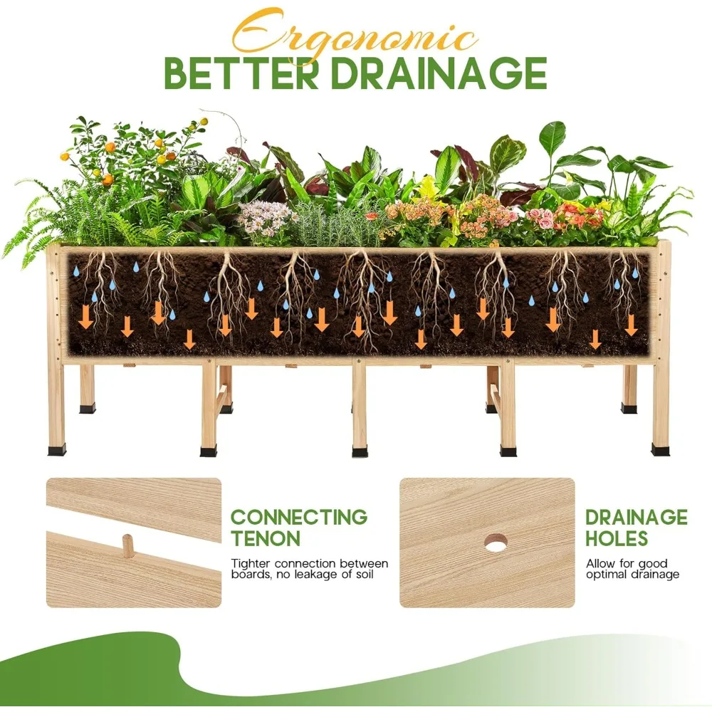 8x2 ft Raised Garden Bed- 16-inch Depth- Legs- Drainage Holes- Ideal for Vegetables, Flowers, Herbs- Elevated - Image 4