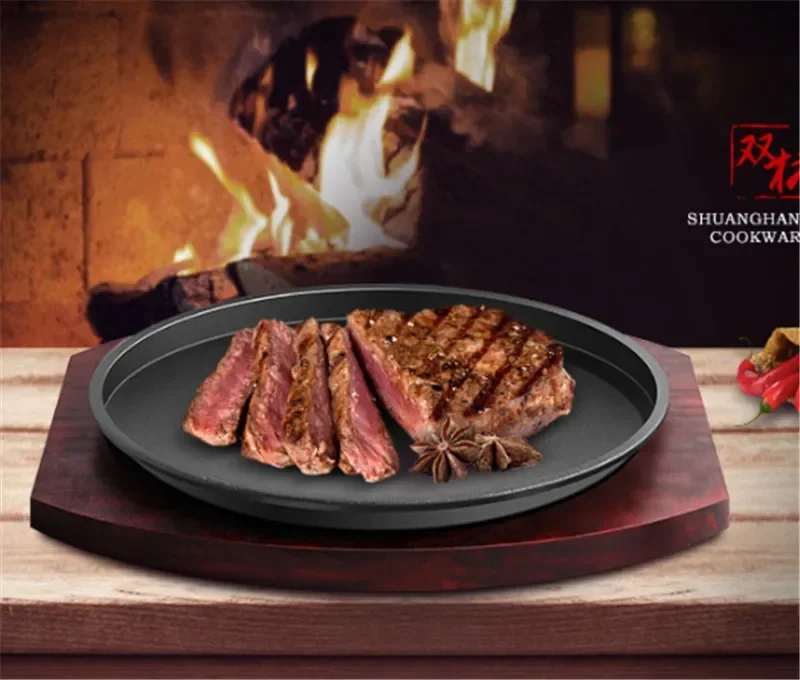 Cast Iron Roasting Steak Pan- Non Stick- Frying Pan With Wooden Holder - Image 5