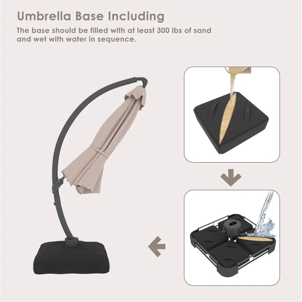 11 FT Cantilever Patio Umbrella With Included Base- Heavy-Duty Offset Umbrella- 5 Colors - Image 6