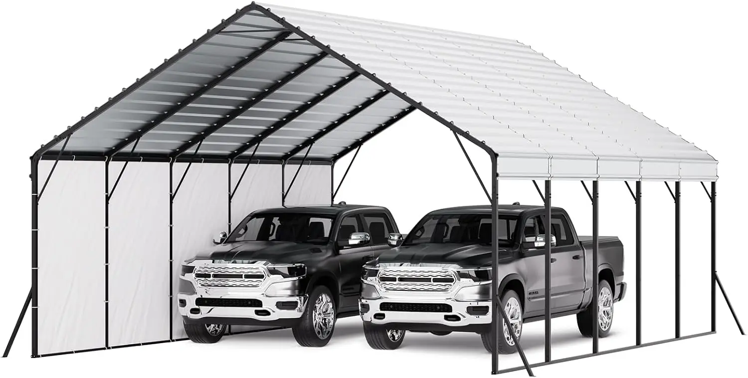 20x24 ft Heavy-duty Metal Carport- Removable PE Side Walls- Steel Frame - Image 3
