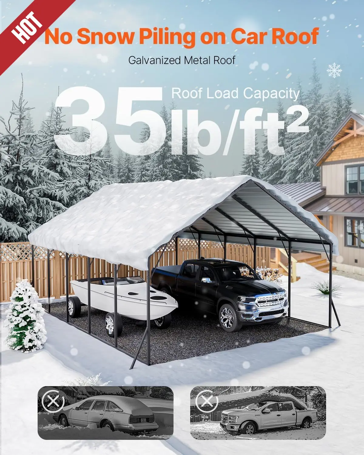 20x24 ft Heavy-duty Metal Carport- Removable PE Side Walls- Steel Frame - Image 2