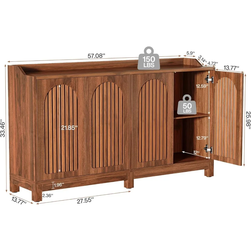 Sideboard Buffet Cabinet- 57" Farmhouse Storage Cabinet with Shutter Doors and Adjustable Shelves - Image 2