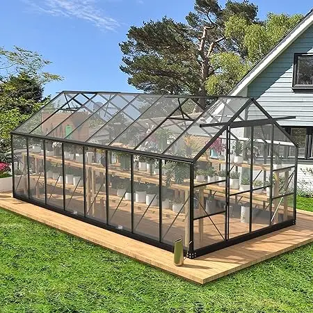 8x16 FT Polycarbonate Greenhouses- Adjustable Roof Vents- Walk-in Aluminum Frame Greenhouse - Image 7