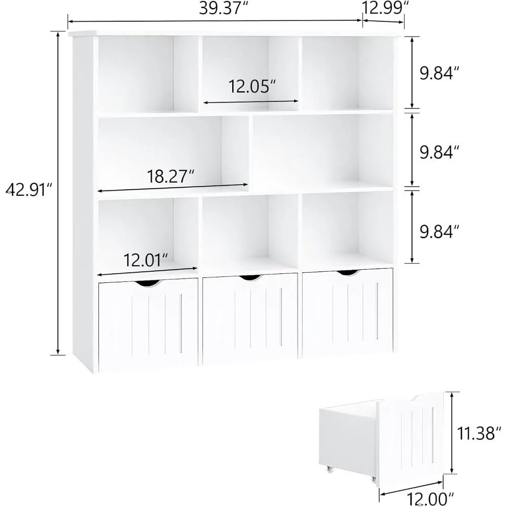 Toy Storage/ Organizer- Bookshelf- Toy Storage with 3 Movable Drawers- Shelf Organizer with Hidden Wheels - Image 3