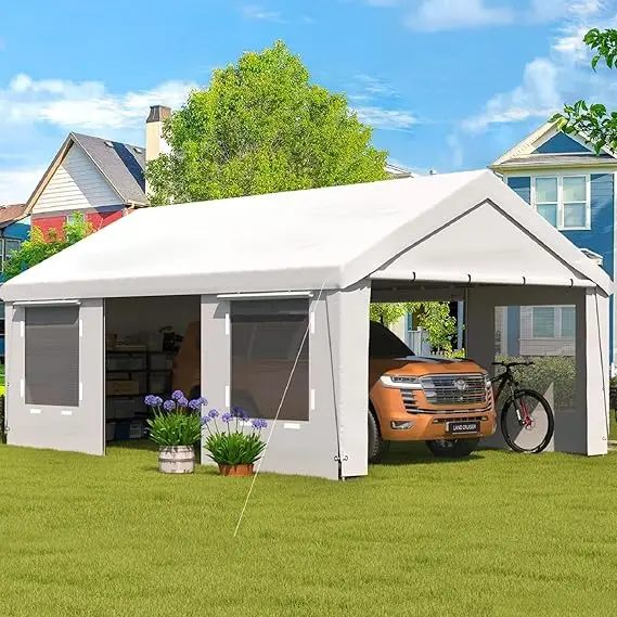 13' x 20' Heavy-duty Carport- Portable Garage with Removable Sidewalls- Shelter with Roll-Up Windows- All-Season Car Canopy - Image 7