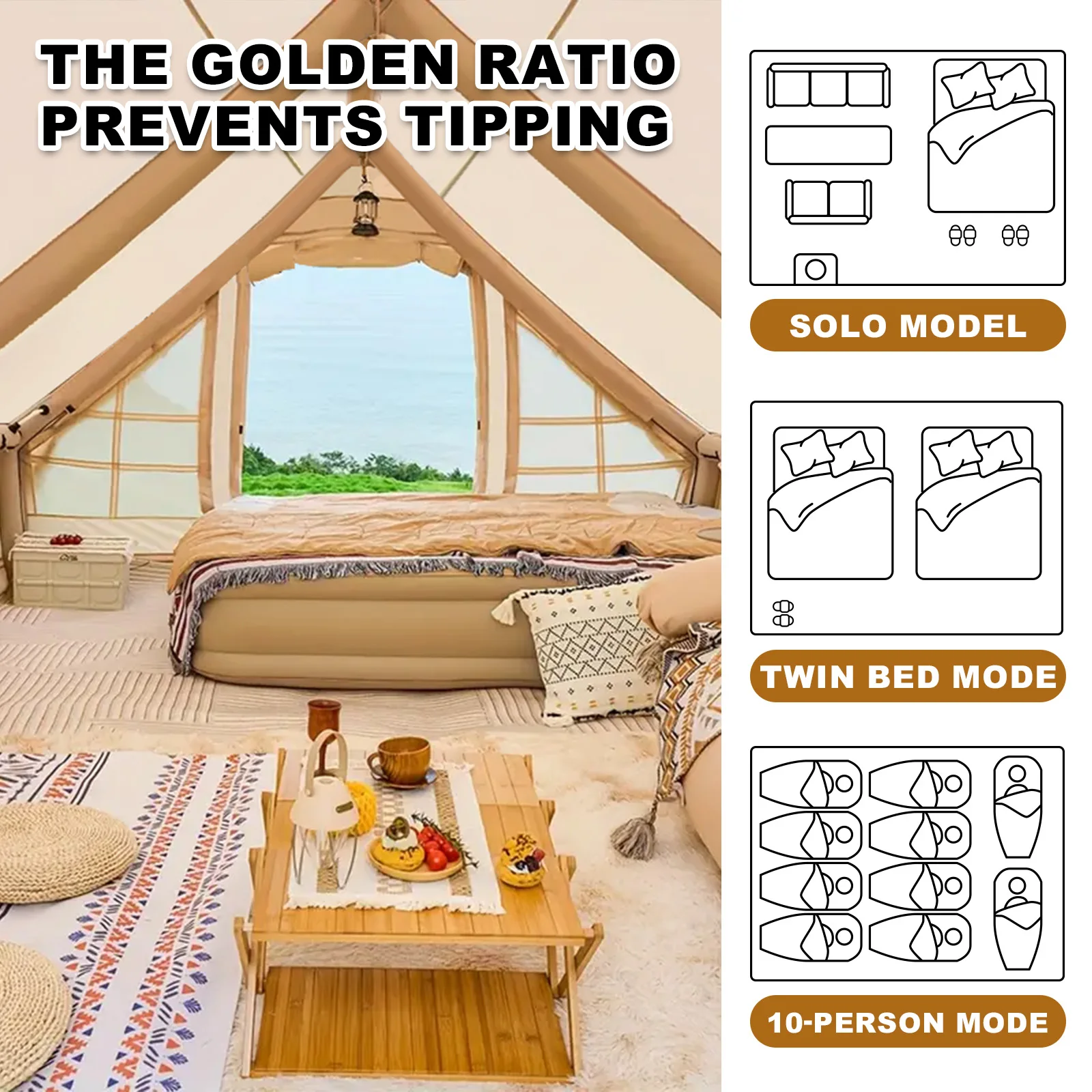 13' x 10' Inflatable Camping Tent- 8-10 Persons- 4 Season Blow up Tent- Waterproof- Chimney Hole- AC Port - Image 6