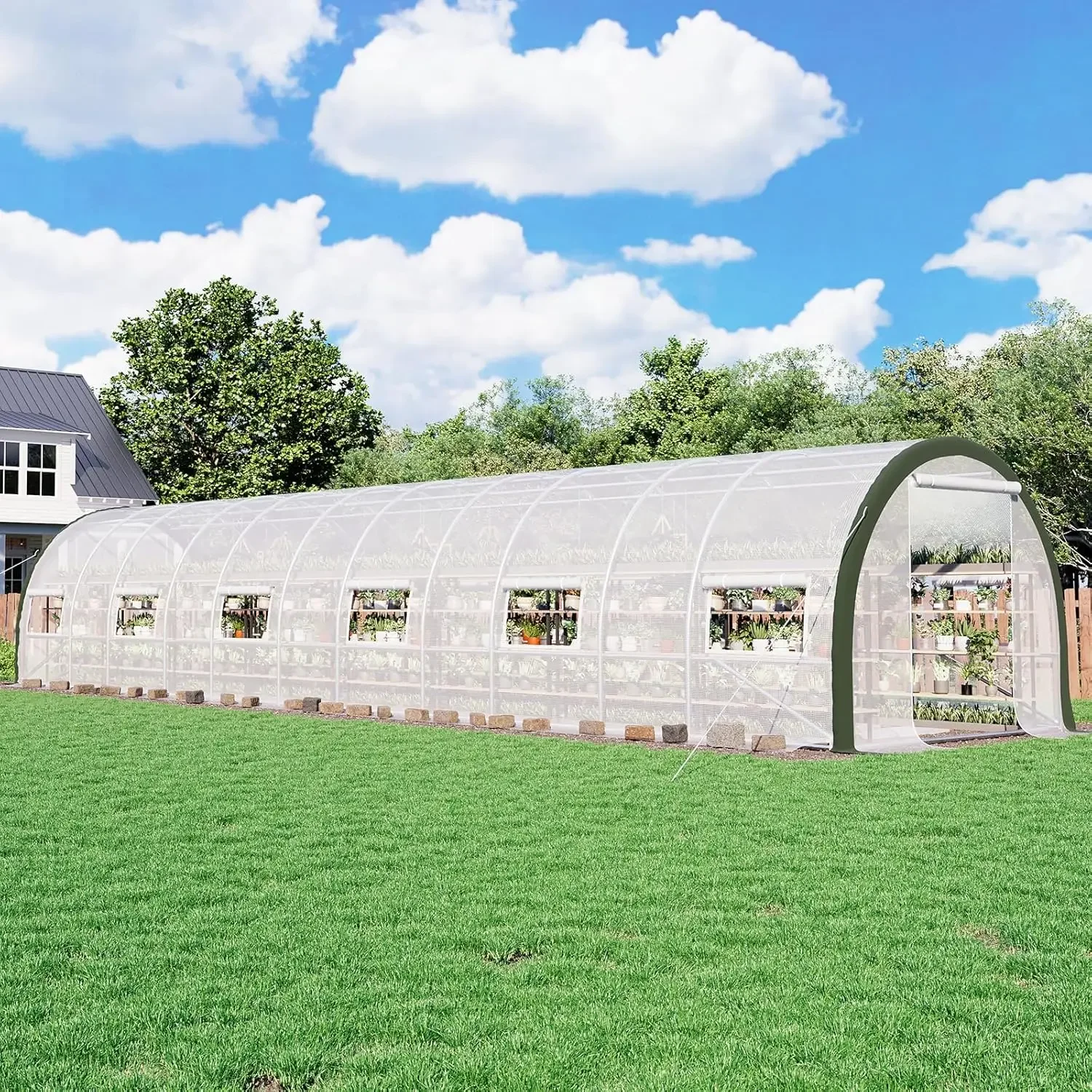 36x9.7x7 FT Large Walk-in Tunnel Greenhouse- Watering System- 2 Zipper Doors- Heavy-Duty Greenhouse