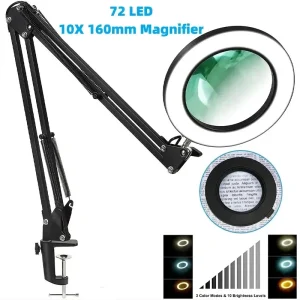 72 LED 8X/10X Illuminated Magnifier- USB 3 Colors LED Magnifying Glass- for Soldering, Skincare Beauty, Diamond Painting, Detail Work, etc.