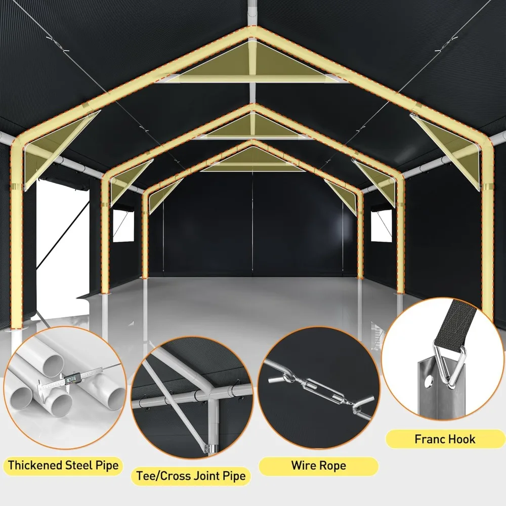 Extra-large 20x20-foot Heavy-duty Metal Carport for All-weather Conditions- Vehicle Protection with Side-opening Door - Image 3