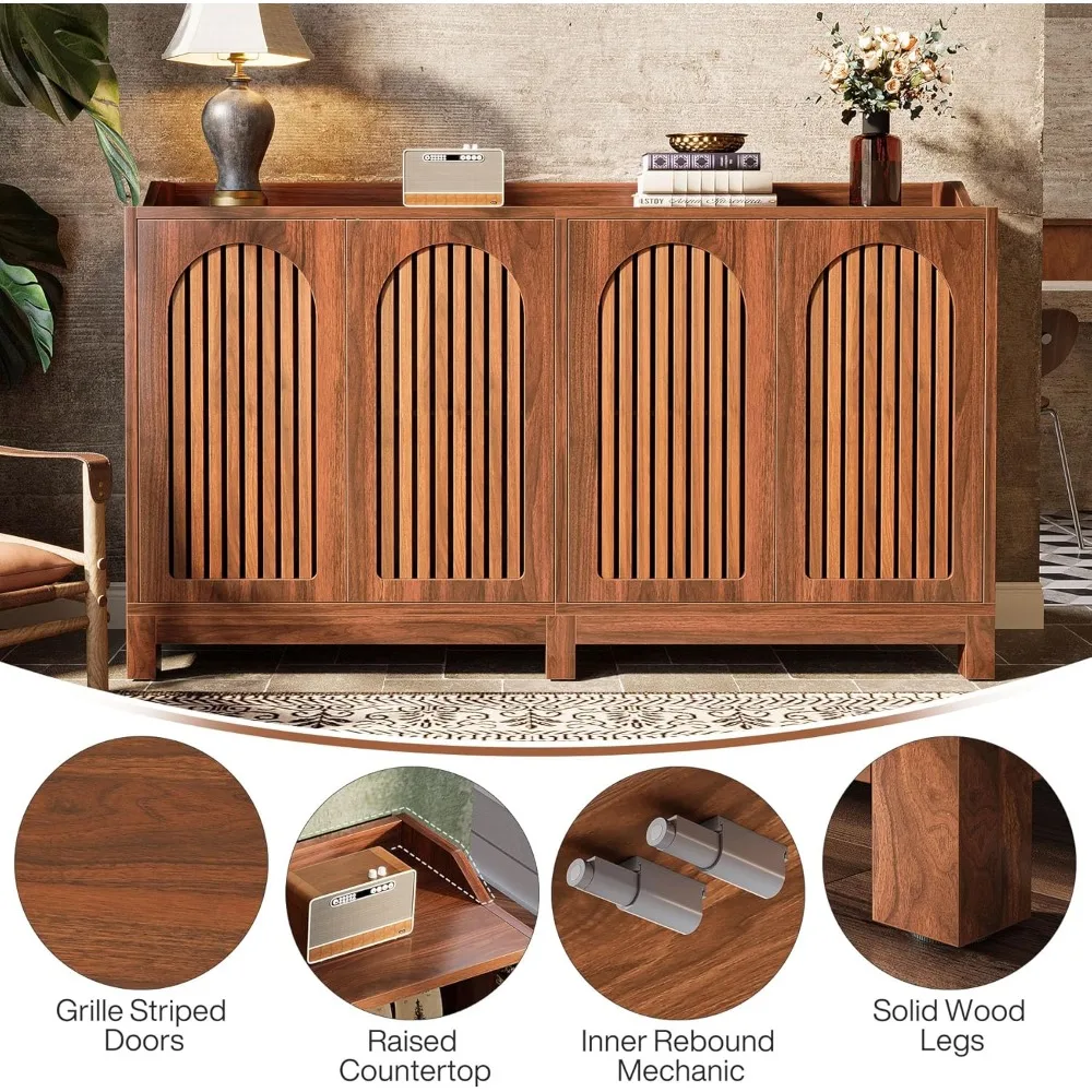 Sideboard Buffet Cabinet- 57" Farmhouse Storage Cabinet with Shutter Doors and Adjustable Shelves - Image 6