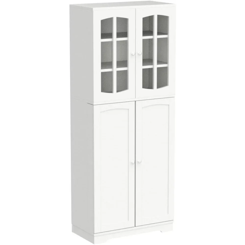 64" Kitchen Pantry Cabinet- Tall Storage Cabinet- Glass Doors- Adjustable Shelves - Image 4