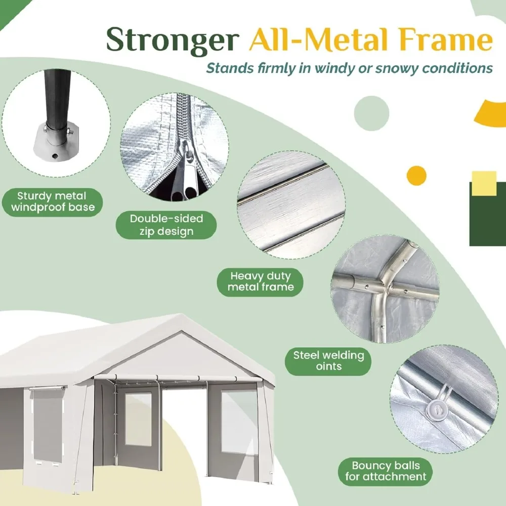 13' x 20' Heavy-duty Carport- Portable Garage with Removable Sidewalls- Shelter with Roll-Up Windows- All-Season Car Canopy - Image 4