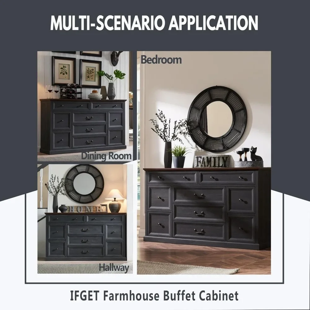 Farmhouse Buffet Cabinet- 60" Storage Cabinet with 9 Drawers - Image 6