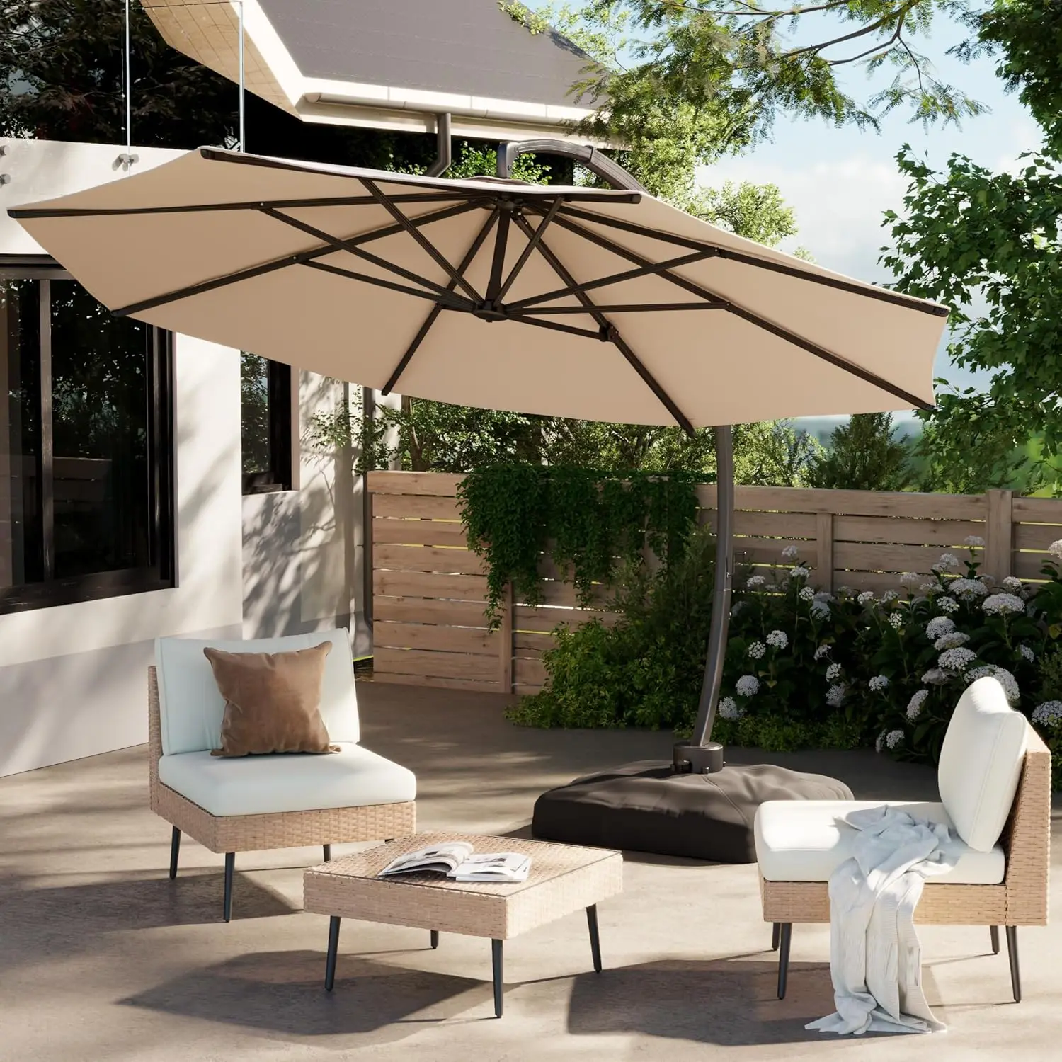 11 FT Cantilever Patio Umbrella With Included Base- Heavy-Duty Offset Umbrella- 5 Colors - Image 9