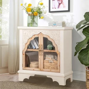 Sophia & William Accent Cabinet with 2 Doors- Monroe Cabinet with Carved Pattern- Anti-tipping Device Included