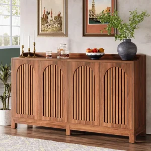 Sideboard Buffet Cabinet- 57" Farmhouse Storage Cabinet with Shutter Doors and Adjustable Shelves