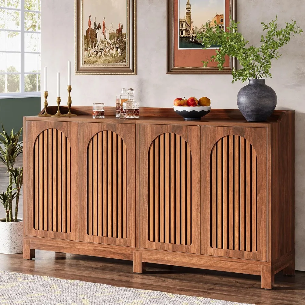 Sideboard Buffet Cabinet- 57" Farmhouse Storage Cabinet with Shutter Doors and Adjustable Shelves