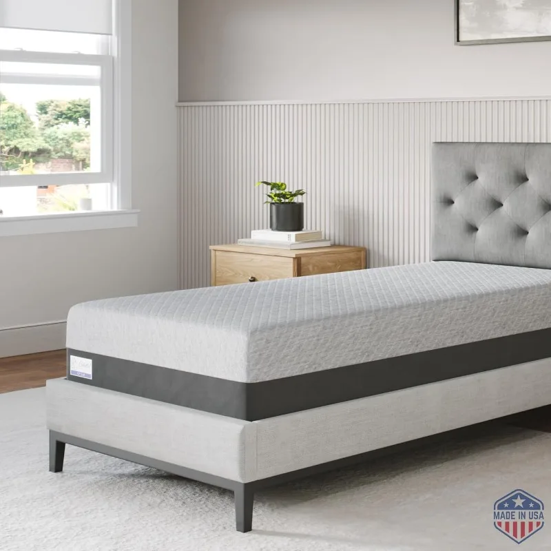 Gel Memory Foam Mattress-in-a-Box- Made in the USA- CertiPUR-US Bed- 8-inch, Firm - Twin
