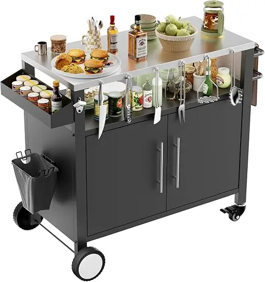 Outdoor Grill Cart- Grill Table with Storage- Rolling Bar Cart - Image 7