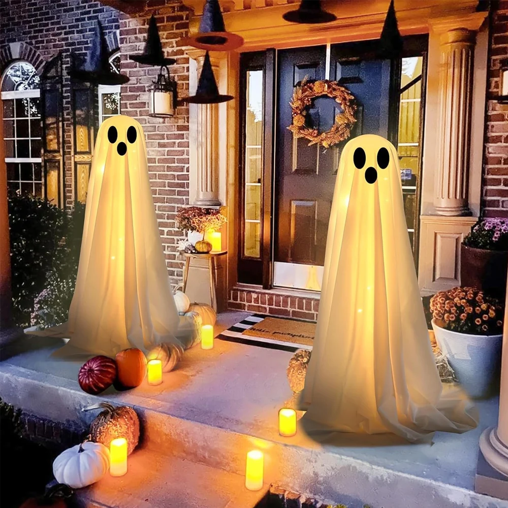Halloween Ghost Decorations- Luminous Horror Props for Front Porch- Standing Spooky Ghost with LED String Lights - Image 3