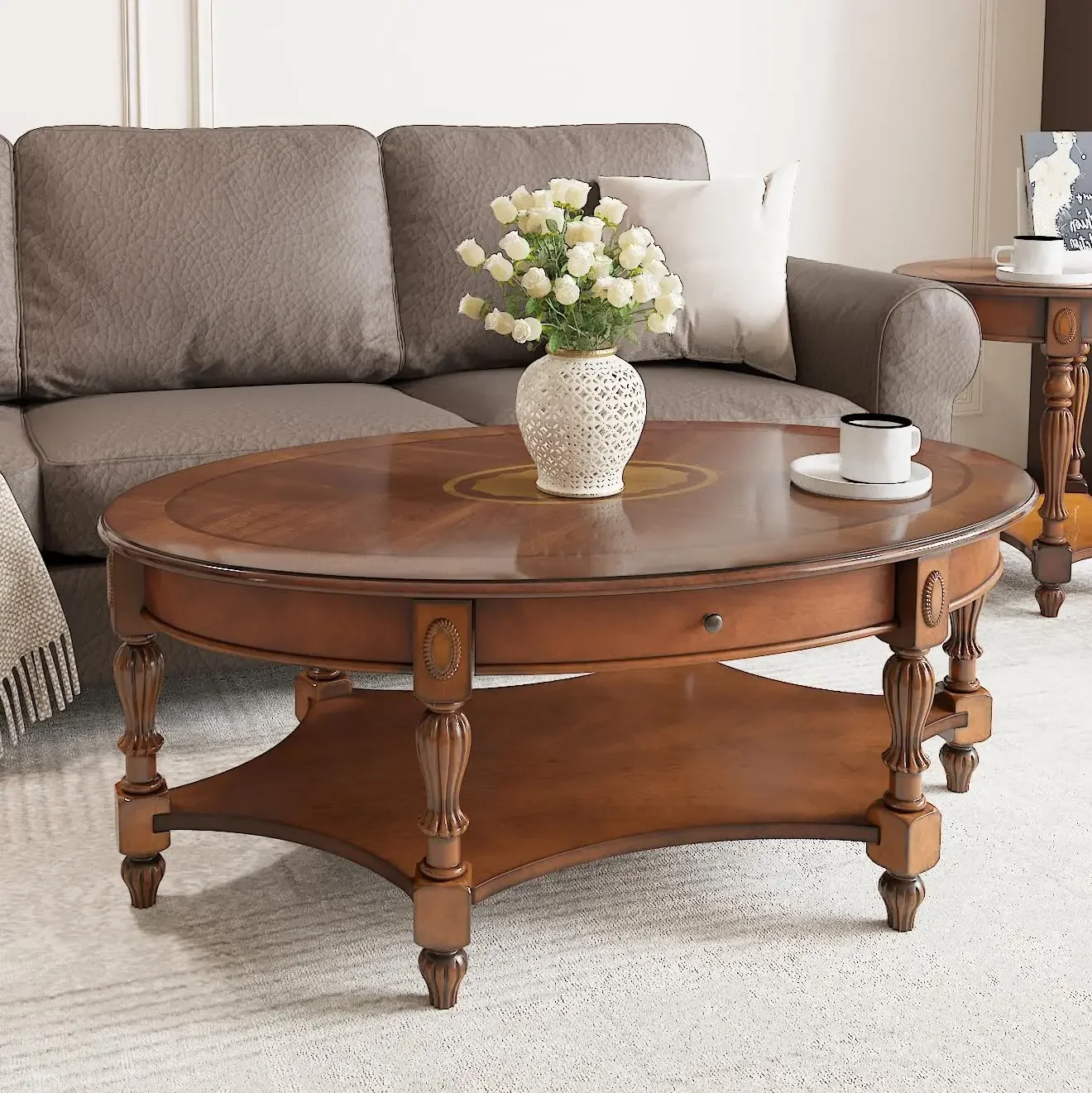 Solid Wood Coffee Table- Drawer and Storage Shelf- Traditional Living Room Coffee Table- 4 Finishes - Image 10