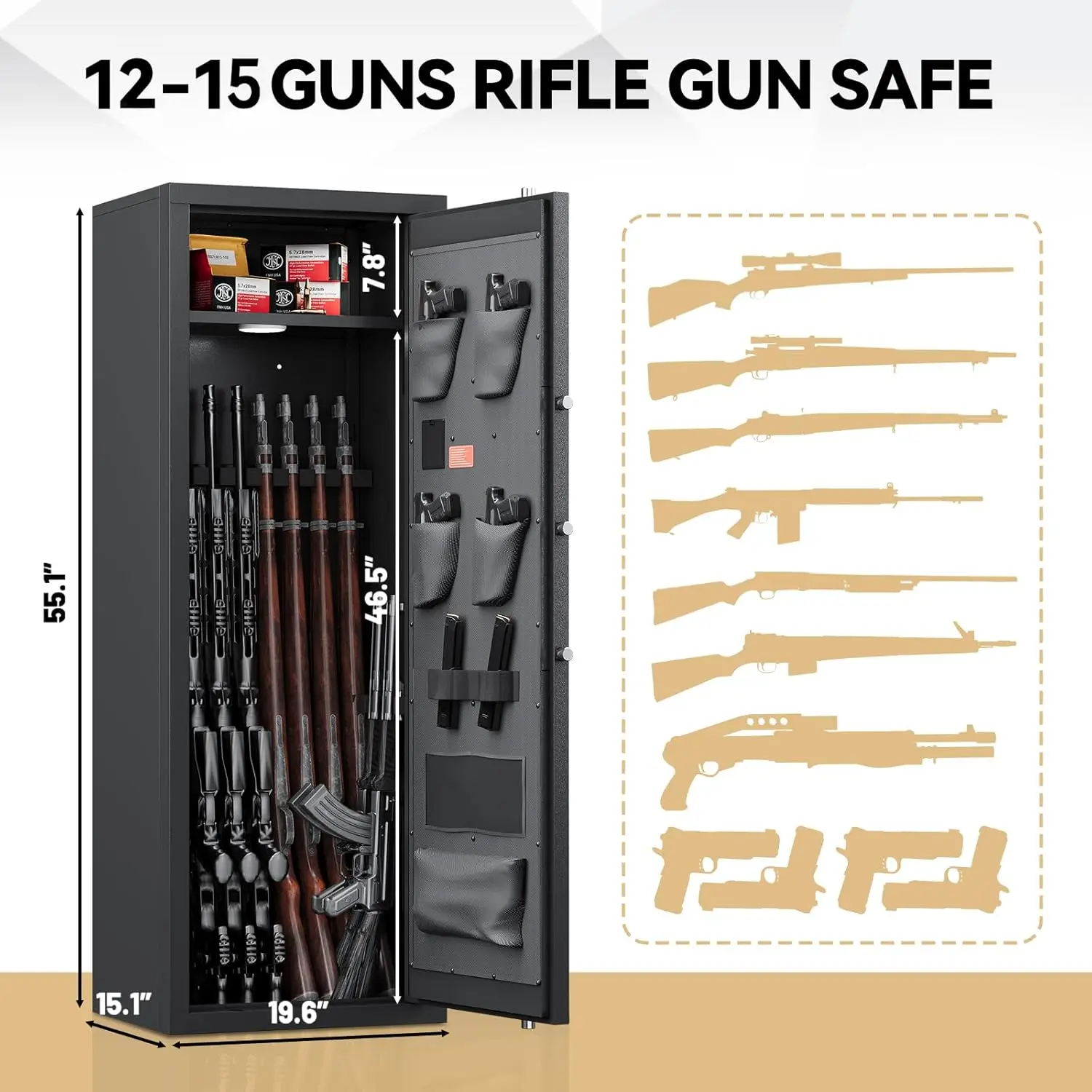 12-15 Rifle Gun Safe- Large Unassembled Rifle Safe with 3 Removable Gun Racks- Digital - Image 2