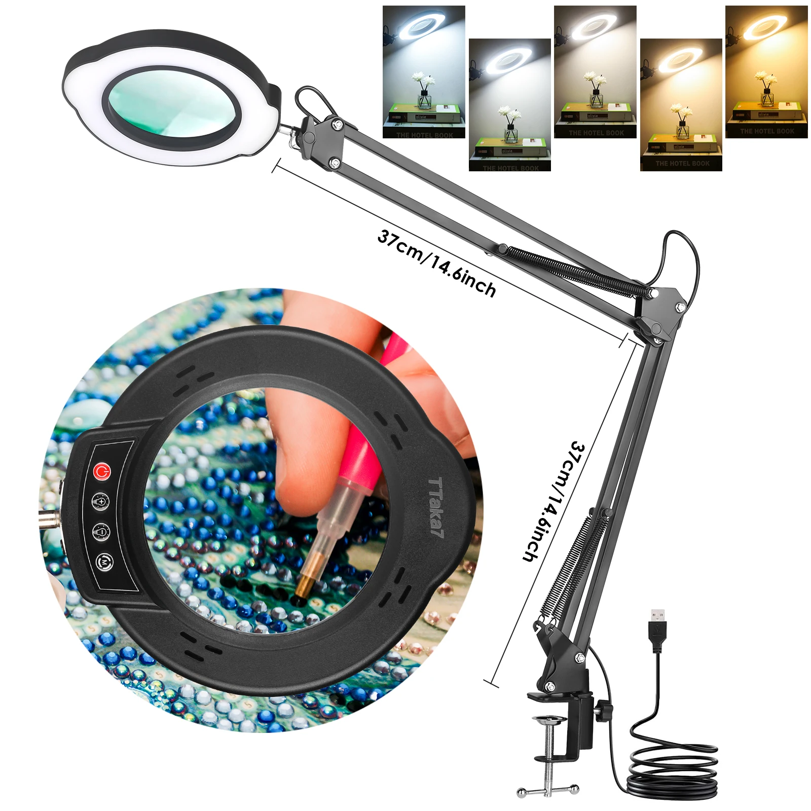 72 LED 8X/10X Illuminated Magnifier- USB 3 Colors LED Magnifying Glass- for Soldering, Skincare Beauty, Diamond Painting, Detail Work, etc. - Image 9