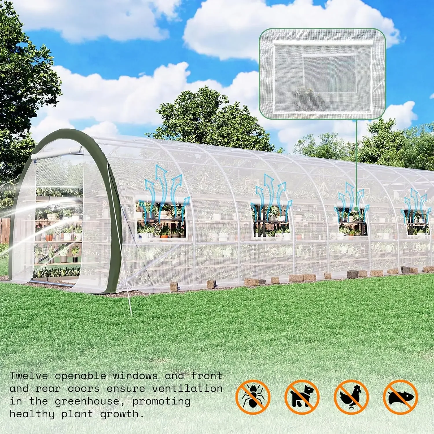 36x9.7x7 FT Large Walk-in Tunnel Greenhouse- Watering System- 2 Zipper Doors- Heavy-Duty Greenhouse - Image 6