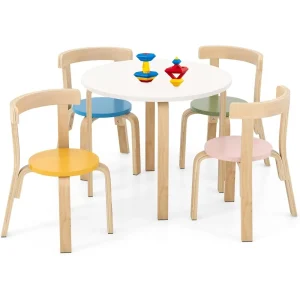 Kids Table and Chair Set- Toddler Round Table and 4 Chairs- 5-Piece Children's Furniture Set