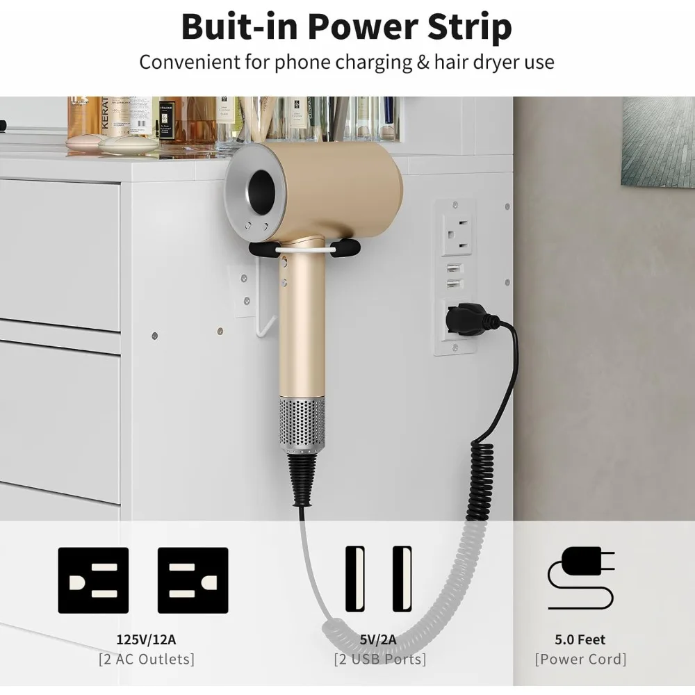 55'' W Makeup/ Vanity Desk- Power Outlet- Lighted Mirror-13-Drawers, Glass Top- 3 Lighting Modes - Image 6