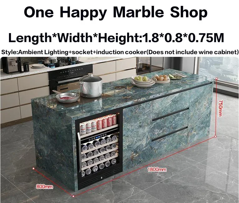 Natural Marble, Kitchen Island- Storage and Wine Cooler- Customizable Luxury Cabinet- Waterproof Countertop - Image 19