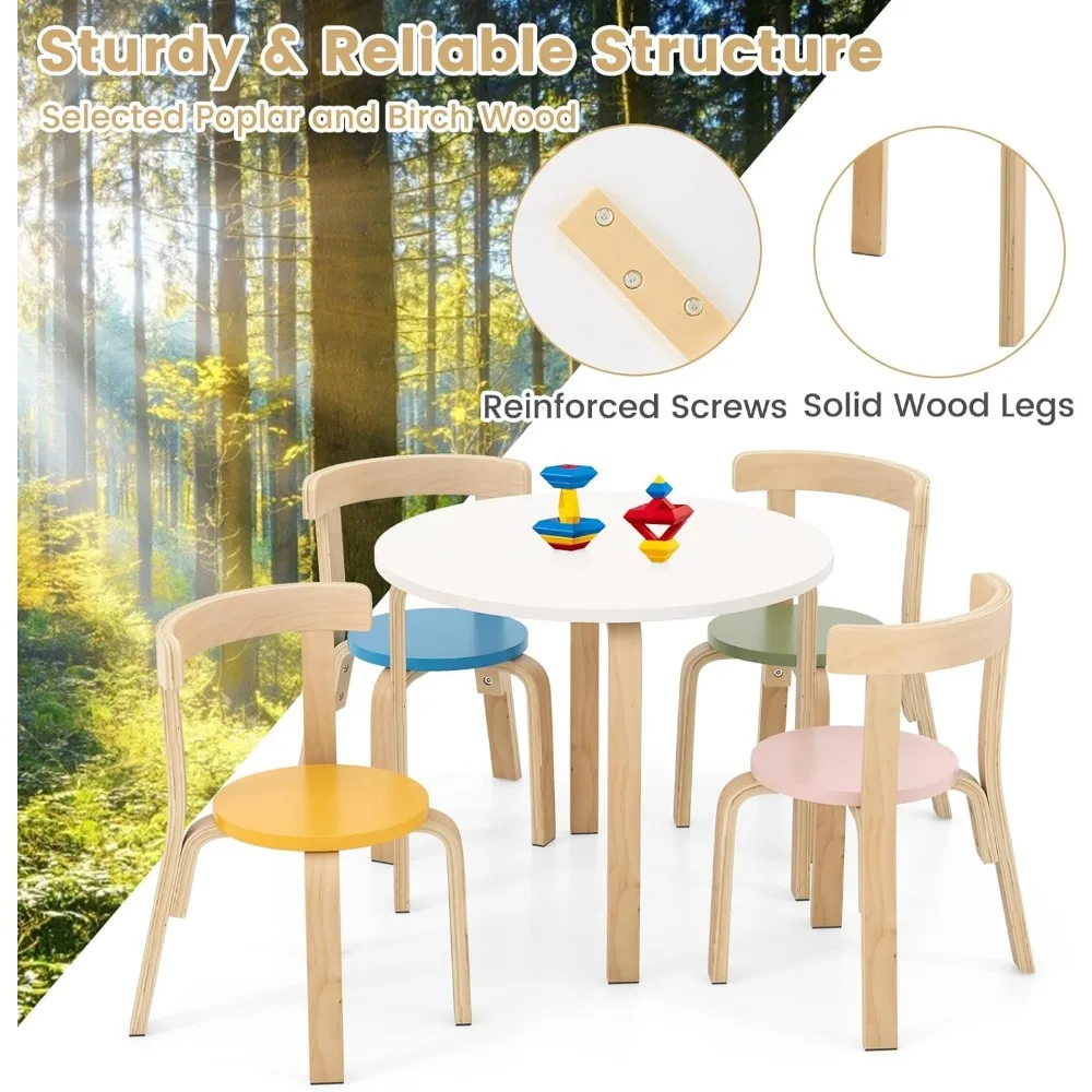 Kids Table and Chair Set- Toddler Round Table and 4 Chairs- 5-Piece Children's Furniture Set - Image 3