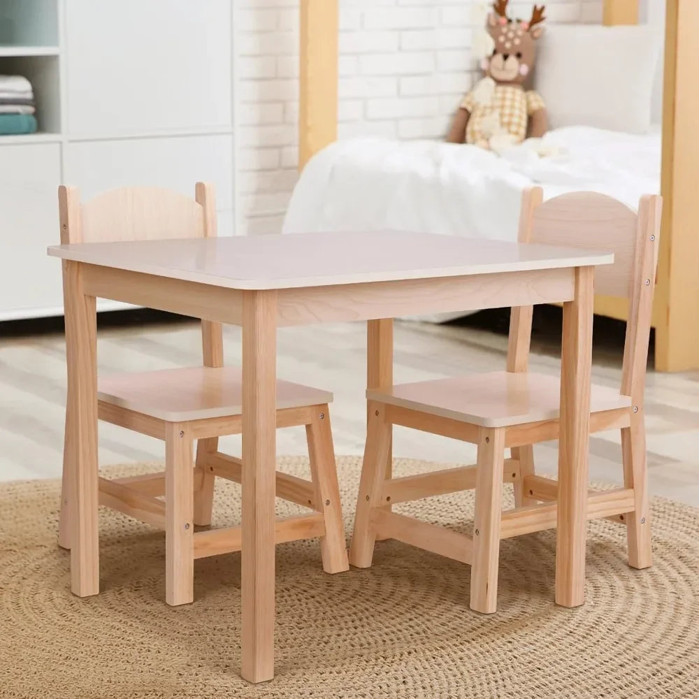 Wood Kids' Table and Chairs Set- Natural- Sturdy - Image 2