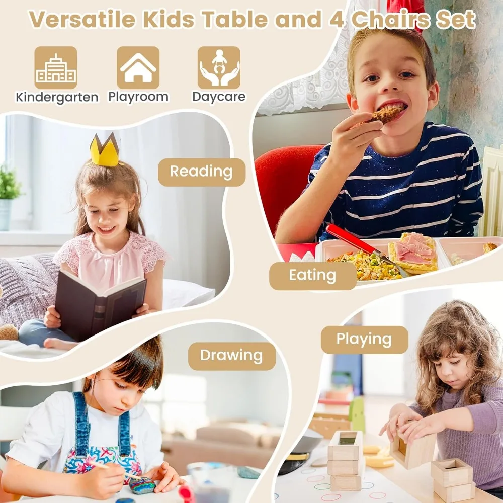 Kids Table and Chair Set- Toddler Round Table and 4 Chairs- 5-Piece Children's Furniture Set - Image 6