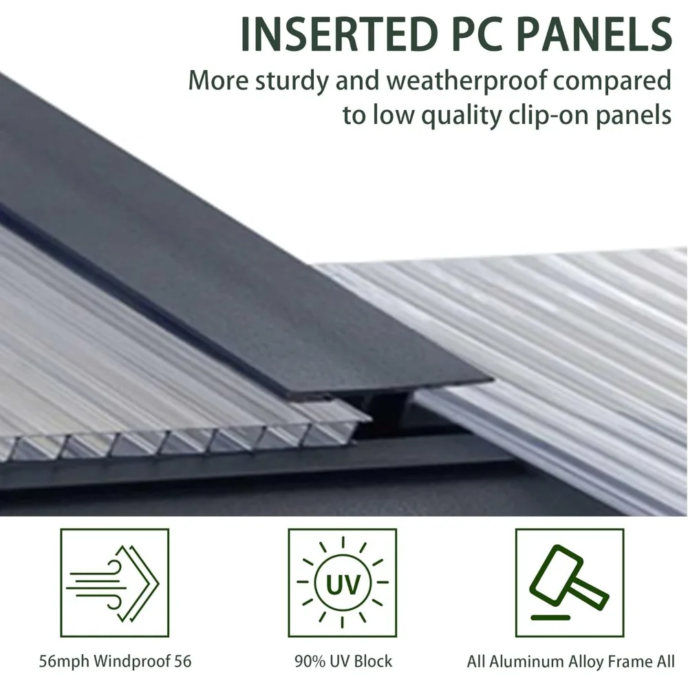 8x16 FT Polycarbonate Greenhouses- Adjustable Roof Vents- Walk-in Aluminum Frame Greenhouse - Image 6