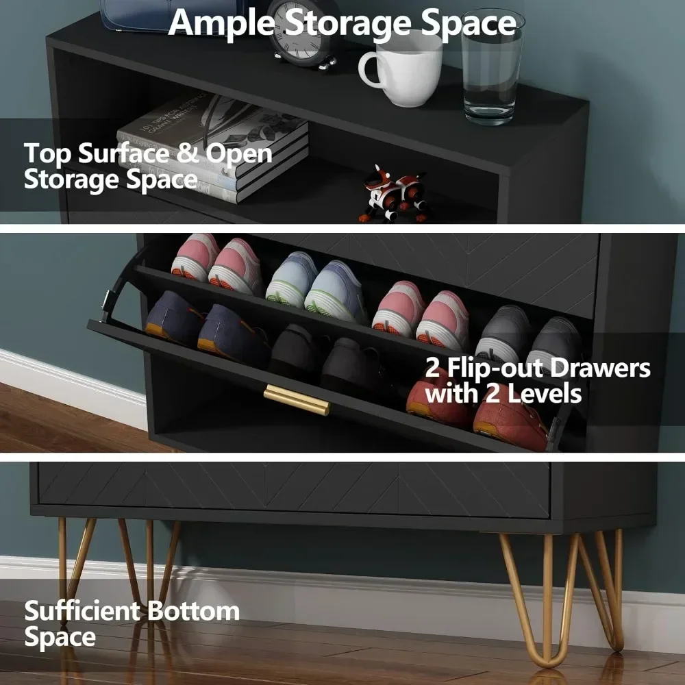 Shoe Storage Cabinet- Shoe Rack with Storage- Top Cubby- Narrow Hidden Organizer with Doors - Image 4