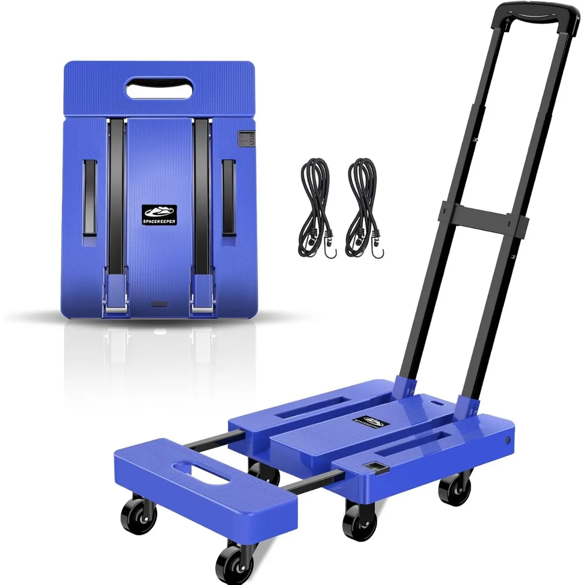 Folding Hand Truck- 500 LB Heavy-Duty Utility Cart- 6 Wheels & 2 Elastic Ropes to Secure Cargo - Image 5