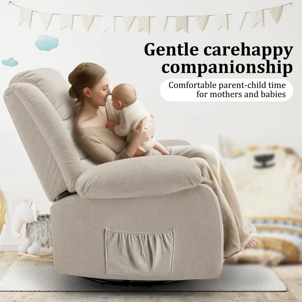 Wide Rocking Chair- Massage and Heat- Recliner- 360°Swivel Nursery Rocking Chair- Many Colors - Image 6