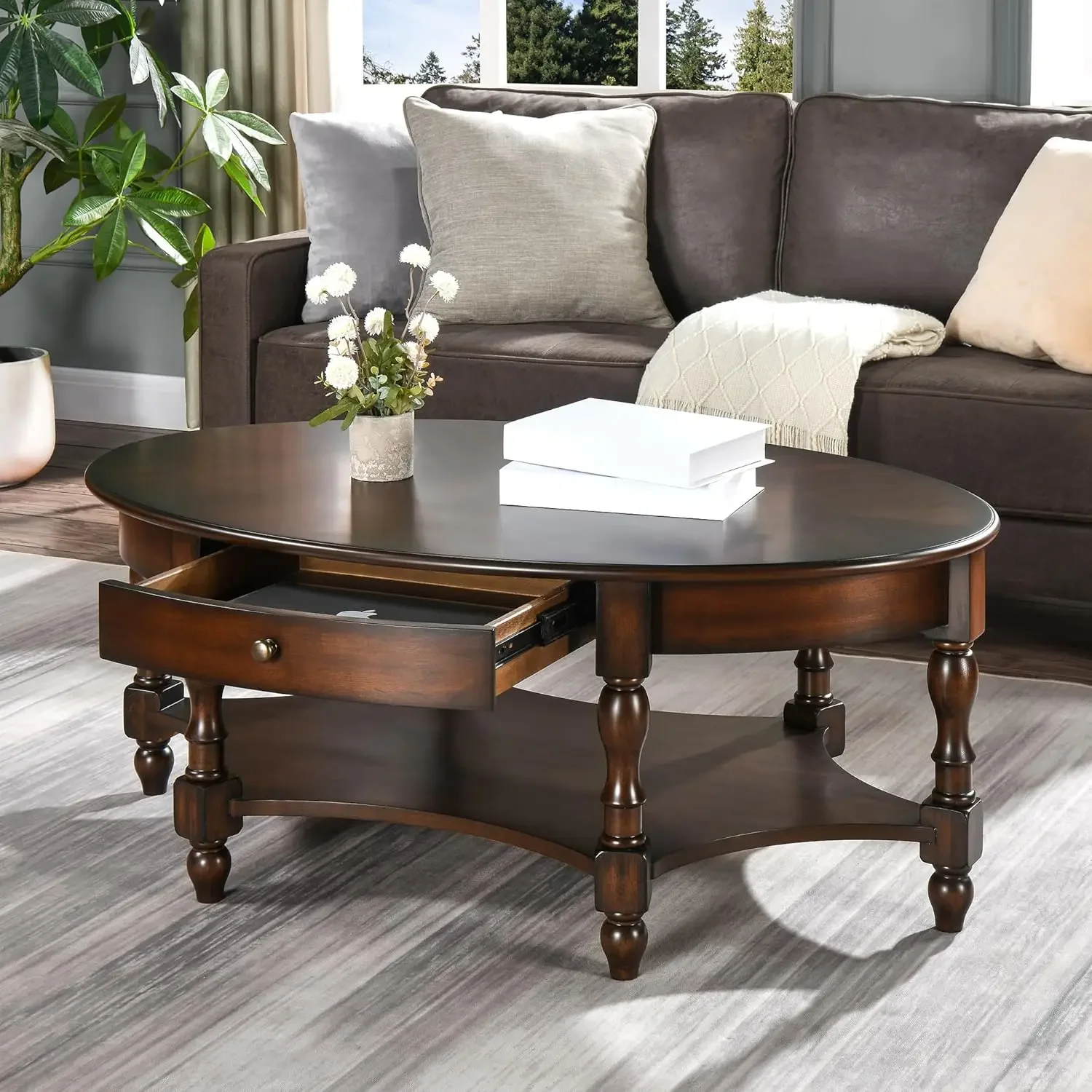 Solid Wood Coffee Table- Drawer and Storage Shelf- Traditional Living Room Coffee Table- 4 Finishes - Image 8