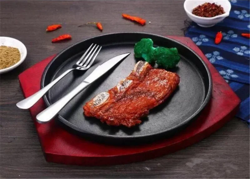 Cast Iron Roasting Steak Pan- Non Stick- Frying Pan With Wooden Holder - Image 6