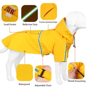 Large Dog Raincoat- Hooded Raincoat With Reflective Strap- Windproof- Waterproof- Medium to 5X Large- Different Colors