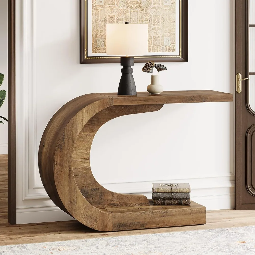 43.3" Console Table for Entryway- Wood C-Shaped Accent Table - Image 3