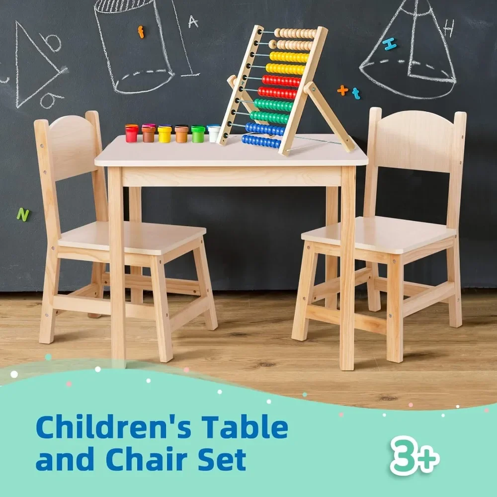 Wood Kids' Table and Chairs Set- Natural- Sturdy - Image 3
