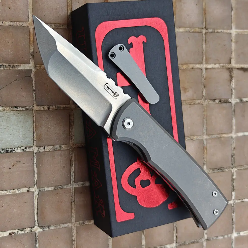 JUFULE Tanto Chaves Kickstop Redencion- 229 Ceramic Bearings- Titanium Mark M390 Survival EDC Tool- Camping- Hunting- Outdoor Folding Knife