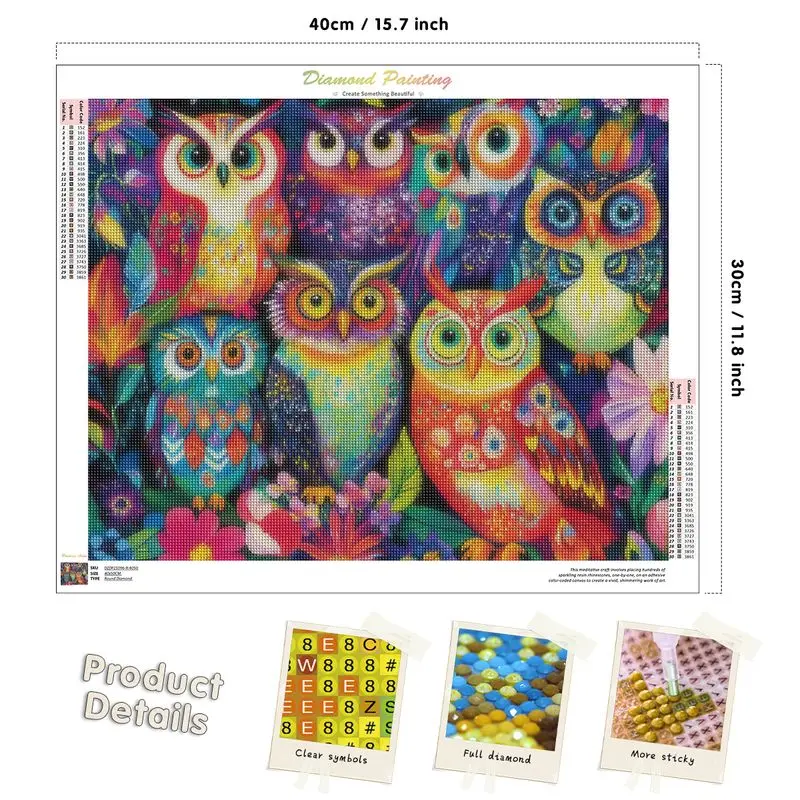 Diamond Mosaic Owls- 5D DIY Full-Square/Round Diamond Painting - Image 2