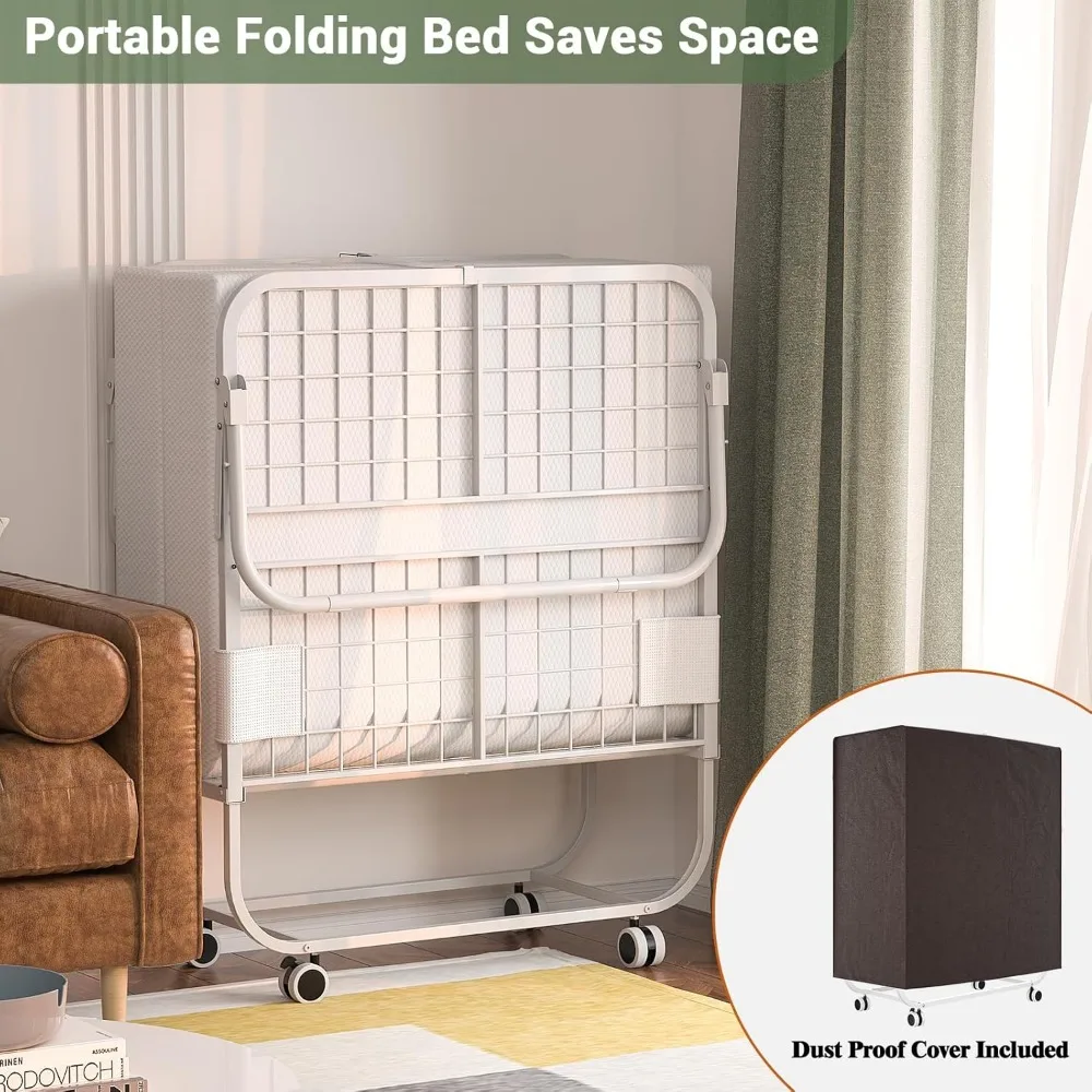 Folding Bed with Mattress for Adults, Portable Rollaway Guest Bed, Cot Size Foldable Bed with Memory Foam Mattress and Metal Fr - Image 4